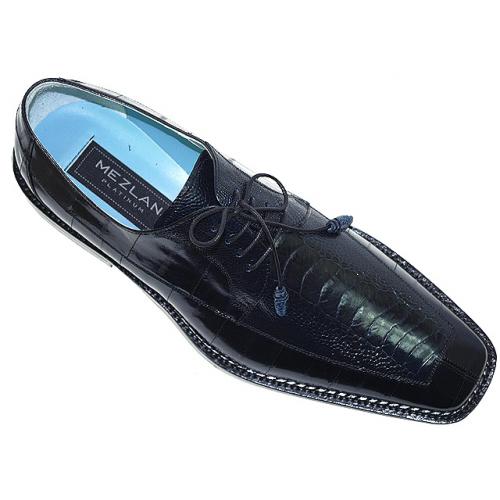 Mezlan "Seager" Navy Blue Genuine Ostrich/Eel Shoes